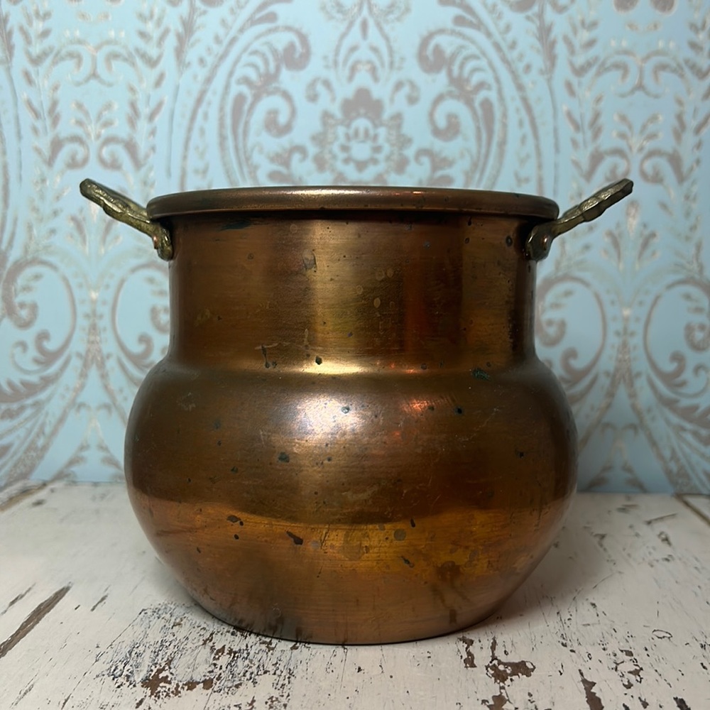 Vintage Copper Pot w/ Brass Handles